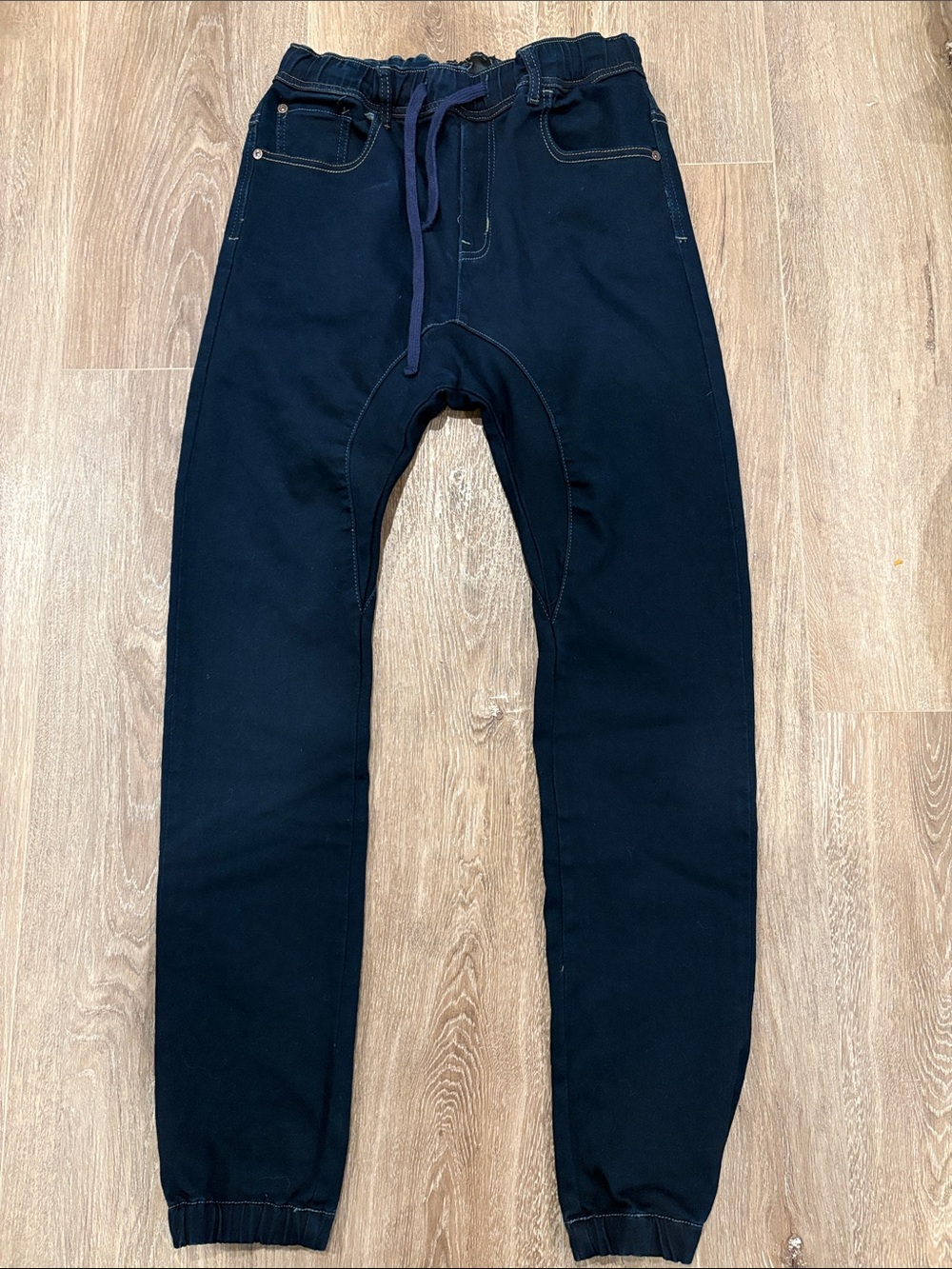 Relaxed Drawstring Jogger Jeans - Black